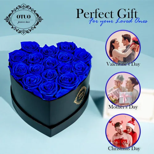 Miniatura 5 de 16 rosas preservadas en caja en forma de corazón, flores para entrega Prime que duran hasta 2 años, flores reales eternas para esposa, novia, madre