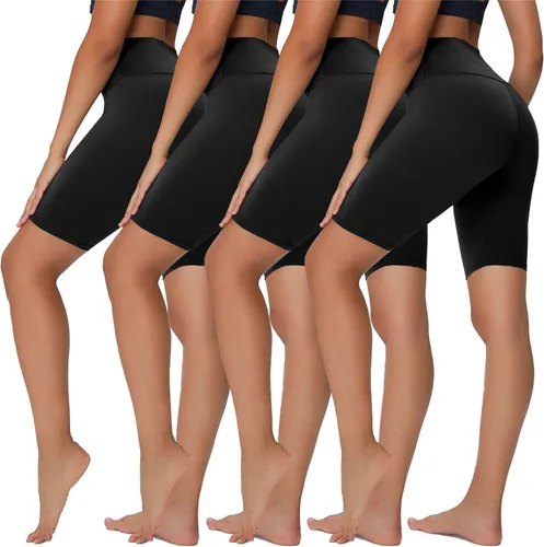 Paquete de 4 pantalones cortos de ciclista para mujer, cintura alta de 8 pulgadas, control de abdomen, pantalones cortos de entrenamiento de verano