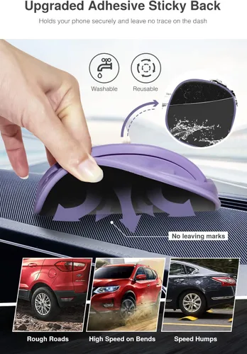 Miniatura 8 de Loncaster Soporte para teléfono de automóvil, color negro y morado, alfombrilla de silicona para varios tableros, soporte de teléfono antideslizante