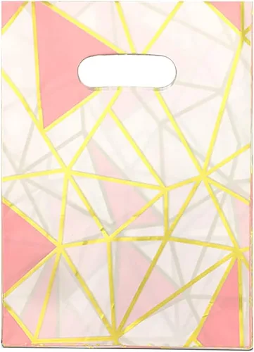 Joyhey 100 bolsas de regalo de geometría de plástico de 5.7 x 7.7 pulgadas con asas troqueladas, bodas, fiestas, productos promocionales Geometry