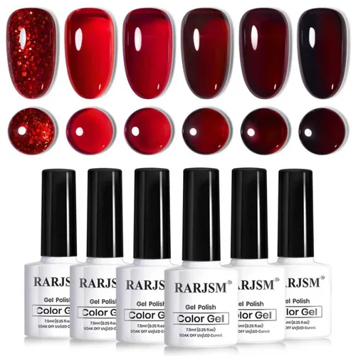 Miniatura 13 de RARJSM Juego de Esmaltes de Gel Nude Colección Jelly Pink de 6 Colores Naturales Transparentes Rosa Translúcido Lechoso Malva Morado Marrón Claro