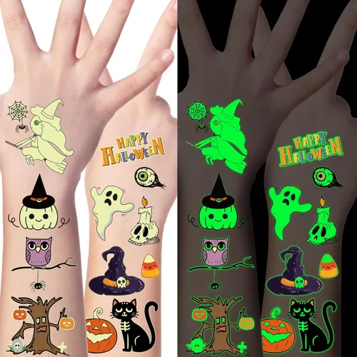 Miniatura 9 de 370 patrones de recuerdos de fiesta, 36 hojas que brillan en la oscuridad, tatuajes temporales luminosos, suministros de tatuajes falsos