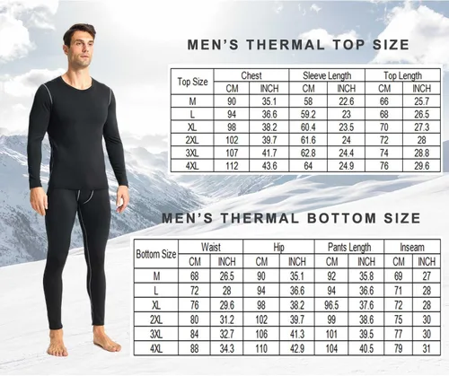 Miniatura 7 de YUSHOW Ropa interior térmica para hombre con forro polar largo conjunto de capa base de hockey clima frío invierno