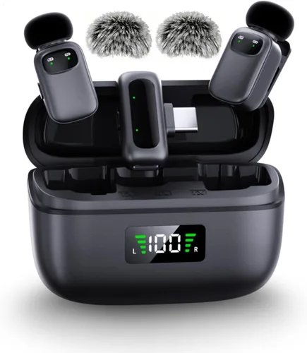 T1 mini micrófono inalámbrico Lavalier para iPhone/Android/iPad, reducción de ruido de 3 niveles, duración de la batería de 30 horas, cambiador de