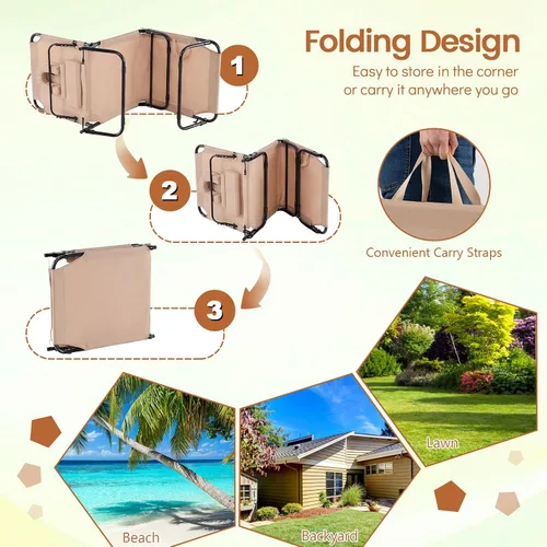 Miniatura 7 de COSTWAY Silla de bronceado con agujero facial, almohadas y respaldo ajustable de 4 posiciones, portátil con bolsa de transporte, tumbona de playa