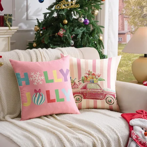 Miniatura 2 de Fundas de almohada de Navidad rosas 18x18 Juego de 4 fundas de almohada de Navidad, fundas de almohada de Navidad para sofá, sofá cama, silla