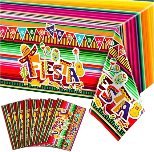 Paquete de 8 manteles de fiesta, decoración de fiesta de taco, fiesta de cumpleaños, suministros de fiesta temática mexicana
