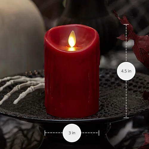 Miniatura 7 de Luminara Vela LED sin llama de goteo de cera, burdeos de 3 x 4.5 pulgadas, función de temporizador, pilar de cera real, funciona con pilas, sin Rojo