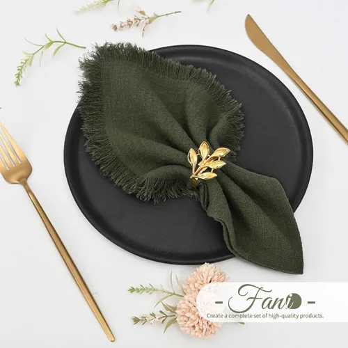 Miniatura 7 de Paquete de 60 servilletas de tela hechas a mano con flecos, servilletas de lino de algodón verde oliva, servilletas de cena de algodón rústico suave
