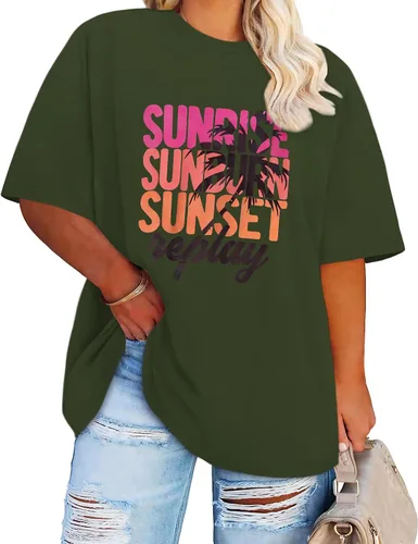 Miniatura 17 de Blusas de Talla Grande Casuales Camisetas Oversized para Mujeres Ajuste Holgado Cuello Redondo Blusas Camisetas Básicas de Verano Tees