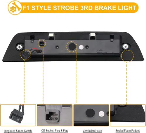 Miniatura 5 de R&F Auto Luz de freno LED estroboscópica de tercera con lente ahumada de repuesto para Tacoma 2016-2023 Limited SR SR5 TRD Off-Road TRD Pro