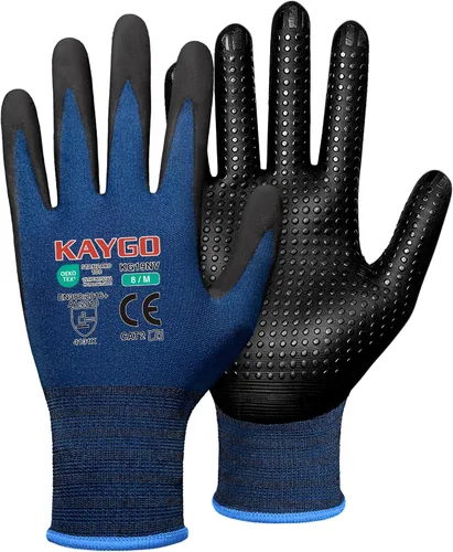 Miniatura 18 de KAYGO MicroFoam - Guantes de trabajo con revestimiento de nitrilo, 12 pares KG19N de nailon de punto sin costuras, micropuntos para un mejor agarre