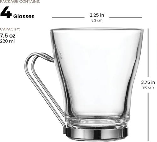 Miniatura 5 de Bormioli Rocco Oslo - Taza de vidrio templado de 7.5 onzas con mango extraíble de acero inoxidable para café, té, lattes y bebidas calientes, juego