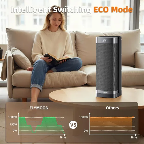 Miniatura 7 de Flymoon Calentador de espacio para uso en interiores, calentador portátil de 1500 W con control remoto, protección contra sobrecalentamiento