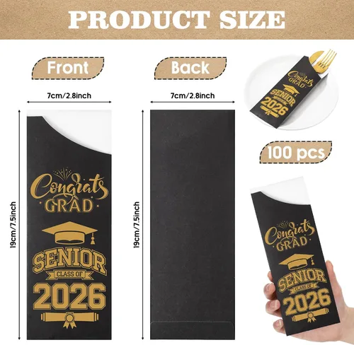 Miniatura 2 de Ireer 100 bolsas de papel para cubiertos de papel, fundas para utensilios de cocina para fiesta de graduación, decoración de mesa de centro de mesa