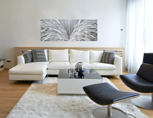 Miniatura 6 de SYGALLERIER Arte de pared de metal plateado hecho a mano, enorme obra de arte abstracta 3D de aluminio, escultura moderna, imágenes metálicas