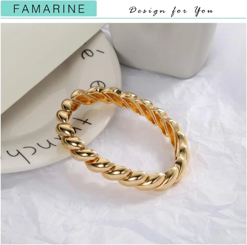 Miniatura 4 de FAMARINE Pulsera trenzada fina o gruesa chapada en oro de 14 quilates, pulsera elástica para parejas, 100% exclusiva, Metal, no aplica