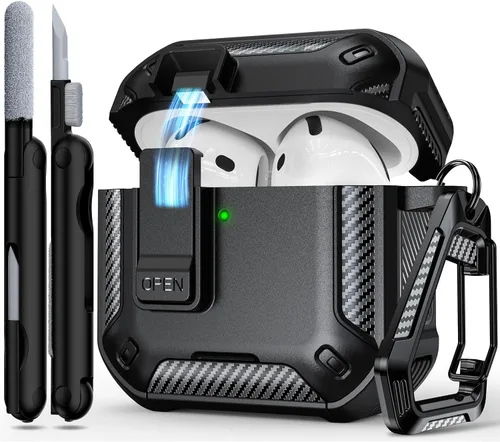 Miniatura 47 de RFUNGUANGO Funda protectora para AirPods Pro de 2ª generación con kit de limpieza, funda rígida militar con cerradura para funda de carga de AirPod