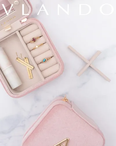 Miniatura 2 de Vlando Joyero de viaje de terciopelo afelpado, joyeros personalizados con iniciales para mujeres y niñas, mini organizador de viaje de joyería
