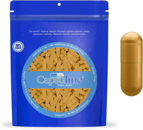 Capsuline Tamaño 0 – Cápsulas de gelatina vacías de color dorado – 100 unidades – Cápsulas vacías de gel – Relleno de cápsula de píldora bovina pura