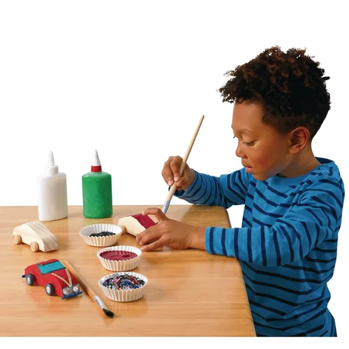 Miniatura 5 de Colorations Coches de madera, juego de 12, ruedas móviles que ruedan, listos para pintar autos, kit de manualidades de madera para bricolaje