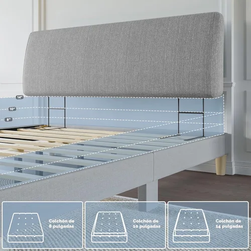 Miniatura 6 de Pinmoco Cabecero tapizado moderno para cama tamaño Queen, altura ajustable y cabecero ergonómico, fácil de montar, resistente y duradero, acabado