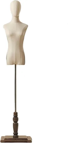 Miniatura 7 de Maniquí femenino de cuerpo completo con base de madera y cabeza de tela, soporte ajustable para bodas y exhibición de ropa