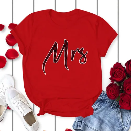 Miniatura 5 de Camiseta de manga corta unisex con estampado de letras a juego para parejas, para San Valentín