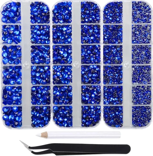 Miniatura 25 de Massive Beads Más de 9500 diamantes de imitación termoadhesivos redondos de vidrio con parte trasera plana para hacer tú mismo con 1 pinza y 1 12