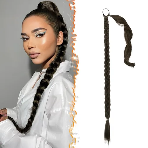 Miniatura 47 de Barsdar Extensión de 26 Pulgadas de Cola de Caballo Trenzada Larga con Banda Elástica - Extensiones de Cabello en Cola de Caballo Recta y Elegante