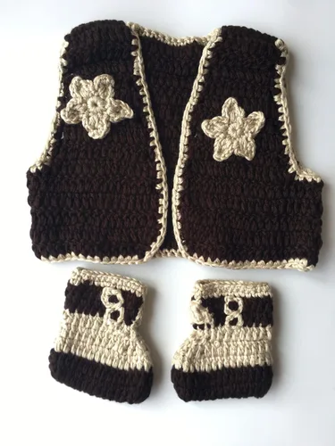 Miniatura 3 de Pinbo Zapatos de chaleco de vaquero de punto de ganchillo para bebé recién nacido