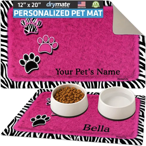 Drymate Mantel individual personalizado para tazón de mascotas, tapete personalizado de alimentación de alimentos para perros y gatos, tela Rosa