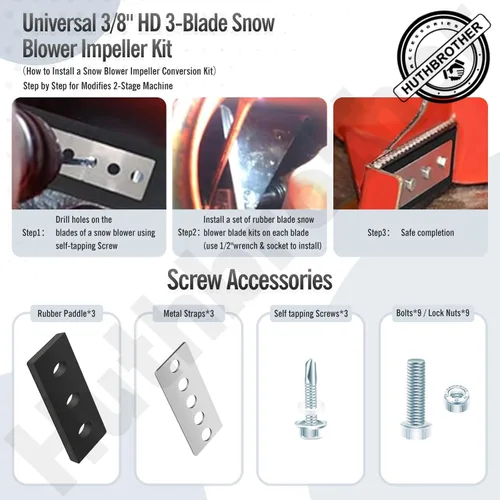Miniatura 7 de Kit de modificación de impulsor de soplador de nieve universal de 3/8" de 3 cuchillas, para modificar máquina de 2 etapas, (3)