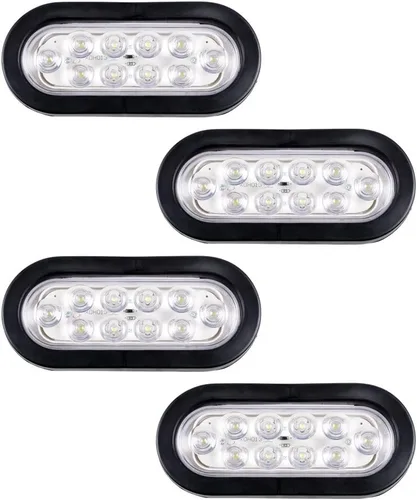 Astra Depot, 1 par de faros traseros de LED ovalados rojos, 6 pulgadas, 10 diodos, con ojal y conector para camión o remolque, selladas, 4piezas