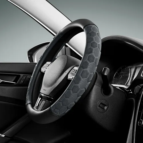 Miniatura 8 de PIC AUTO Funda de cuero para volante de automóvil con masaje, material de patrón de fútbol azul, funda protectora universal para volante