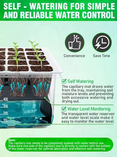 Miniatura 3 de Bandeja de inicio de semillas de riego automático con luz de crecimiento y tapete térmico, bandejas de inicio de plantas de 80 celdas, bandeja