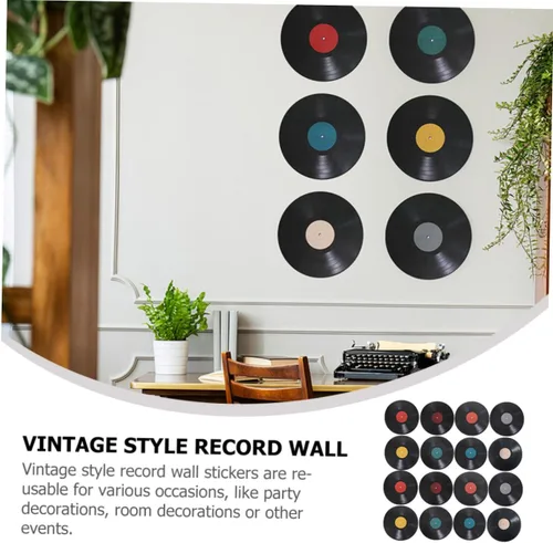 Miniatura 8 de 16 calcomanías de pared de disco de vinilo retro para dormitorio, decoración de sala de estar, calcomanías de pared para discoteca retro fiestas