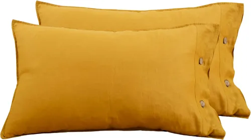 Miniatura 21 de S VICTORY SYMBOL Juego de 2 fundas de almohada de lino 100% orgánico, fundas de almohada de lino natural francés con cierre de botones de coco