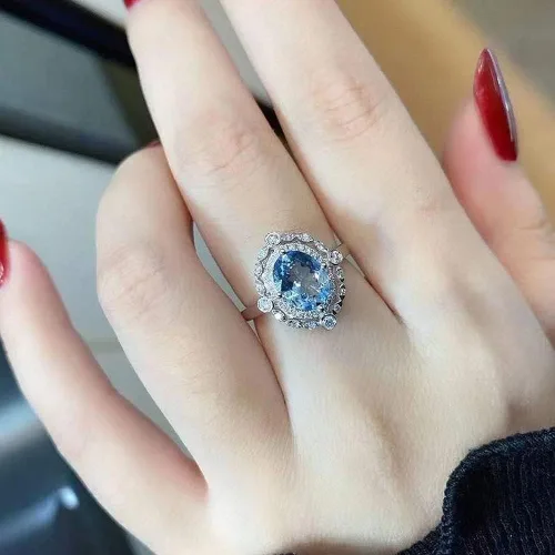 Miniatura 4 de Anillo de compromiso eterno de plata de ley 925 con zafiro oceánico, anillos de circonita cúbica, anillos de diamantes para mujeres, hallazgos