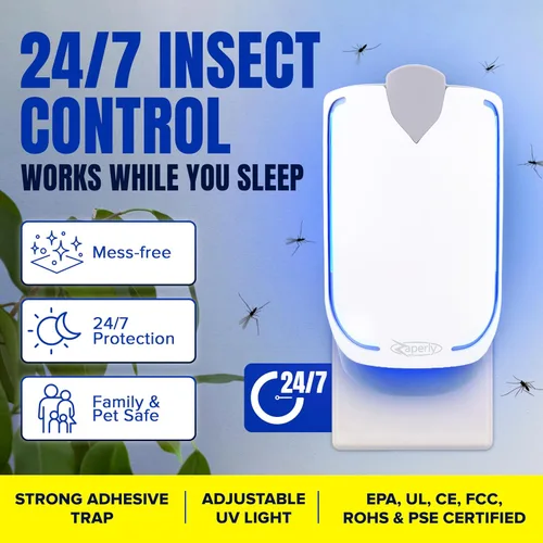 Miniatura 8 de 1 trampa para moscas de fruta y 5 cartuchos adhesivos, atrapador de insectos enchufable para interiores, trampa para moscas de luz UV captura moscas