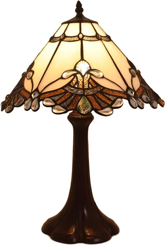 Miniatura 9 de Bieye L10021 Lámpara de mesa barroco estilo Tiffany con vitrales de luz nocturna con pantalla hecha a mano de 13 pulgadas de ancho, base de metal