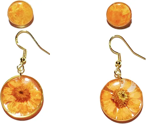 Miniatura 9 de FLOWER LEGEND Juego de aretes de plata esterlina 3 en 1 joyería de flores prensadas aretes de resina bisutería aretes colgantes de flores