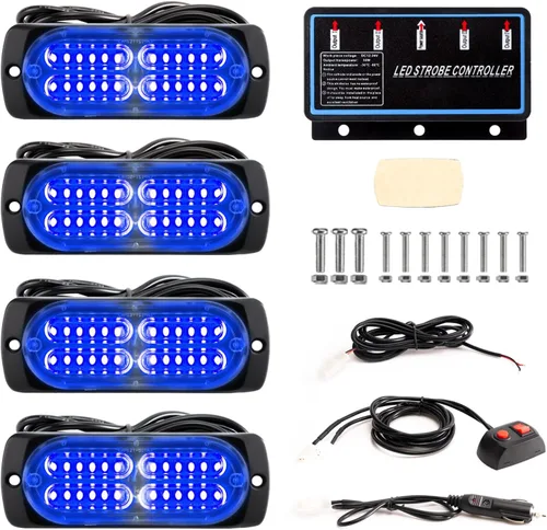 Miniatura 16 de 8 piezas Luces LED Intermitentes Estroboscópicas de Emergencia de Montaje en Superficie con Controlador para Camiones, Vehículos, Automóviles (4Y4W)