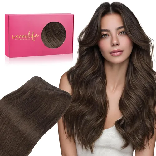Miniatura 70 de WENNALIFE Extensiones de cabello humano real, 20 pulgadas, 3.53 onzas, color marrón chocolate, trama, cabello Remy atado a mano, extensiones