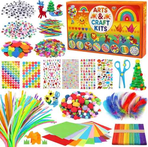 Miniatura 9 de DOITEM Suministros de manualidades con limpiapipas, más de 1000 piezas, incluyendo limpiapipas, ojos googly, pompones, plumas, palos, lentejuelas
