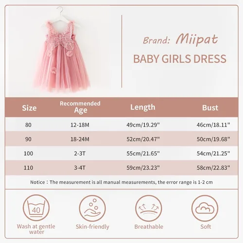 Miniatura 5 de Miipat Vestido de tul sin mangas para niñas pequeñas, vestido de tutú de mariposa floral para niñas pequeñas, vestidos de princesa para fiesta