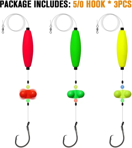 Miniatura 8 de Dovesun Pre-Tied Catfish Rig System, 23 Inch 55LB Santee Cooper Catfish Float Rig with Adjustable EVA Slip Float and High Carbon Circle Hooks 5/0