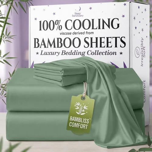 Miniatura 35 de SLEEP SANCTUARY - Juego de sábanas 100% viscosa derivada de bambú tamaño individual 4 piezas – Sábanas de lujo BamBliss de enfriamiento