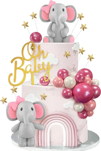 Miniatura 7 de 49 piezas de decoración de pastel de elefante, bolas de perlas, púas de pastel, mini botella de leche, decoración de pastel de estrella
