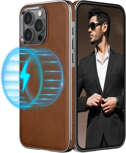 Miniatura 12 de LOHASIC Funda de piel para iPhone 15 Pro Max, funda magnética suave compatible con accesorios MagSafe, funda de diseño minimalista clásico i Phone